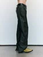 Dark Green Leather & Wool Zip Chap Tailored Trouser