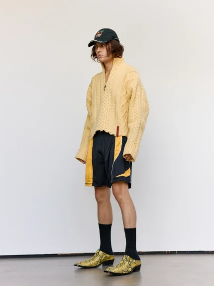 Beige Cream Wool Cropped Cable Half Zip