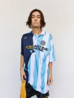 Blue Stripe Poly Collage Football Top