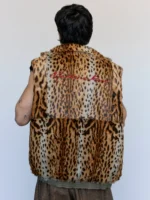 Beige Khaki Nylon Reversible Fur Gilet