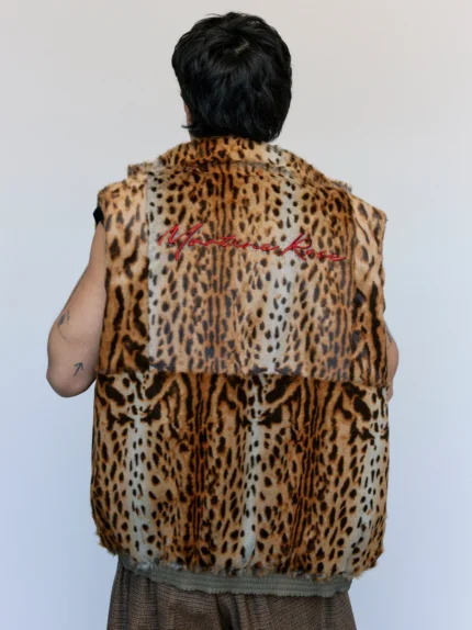 Beige Khaki Nylon Reversible Fur Gilet