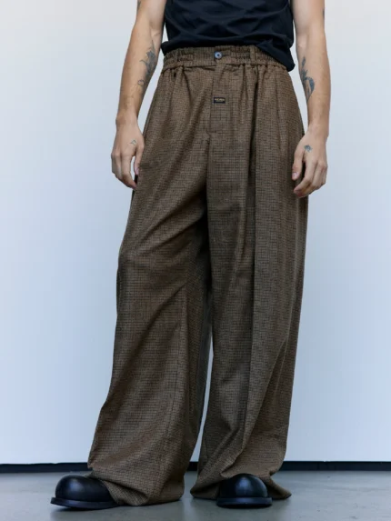 Brown Wool Extreme Wide Leg Tailored Trouser