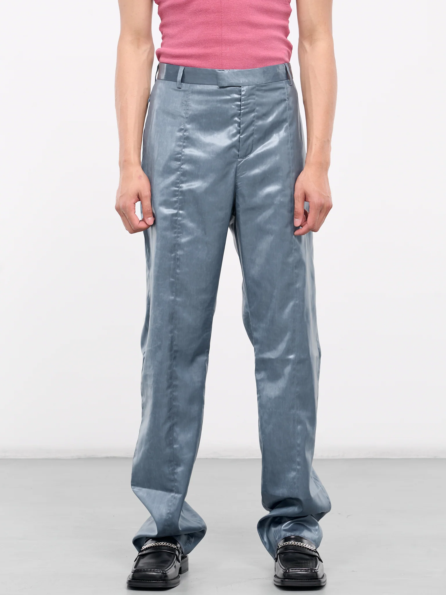 326-WET-LOOK-PETROL88494410 Narrow Front Trousers