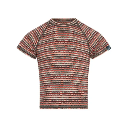 RAGLAN SHRUNKEN T-SHIRT in RED & GREY STRIPE